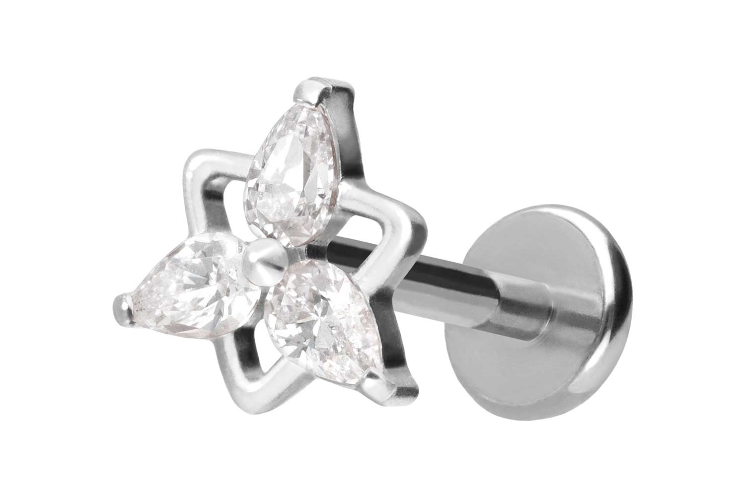 Titan Labret Piercing mit Push Fit KRISTALLBLUME